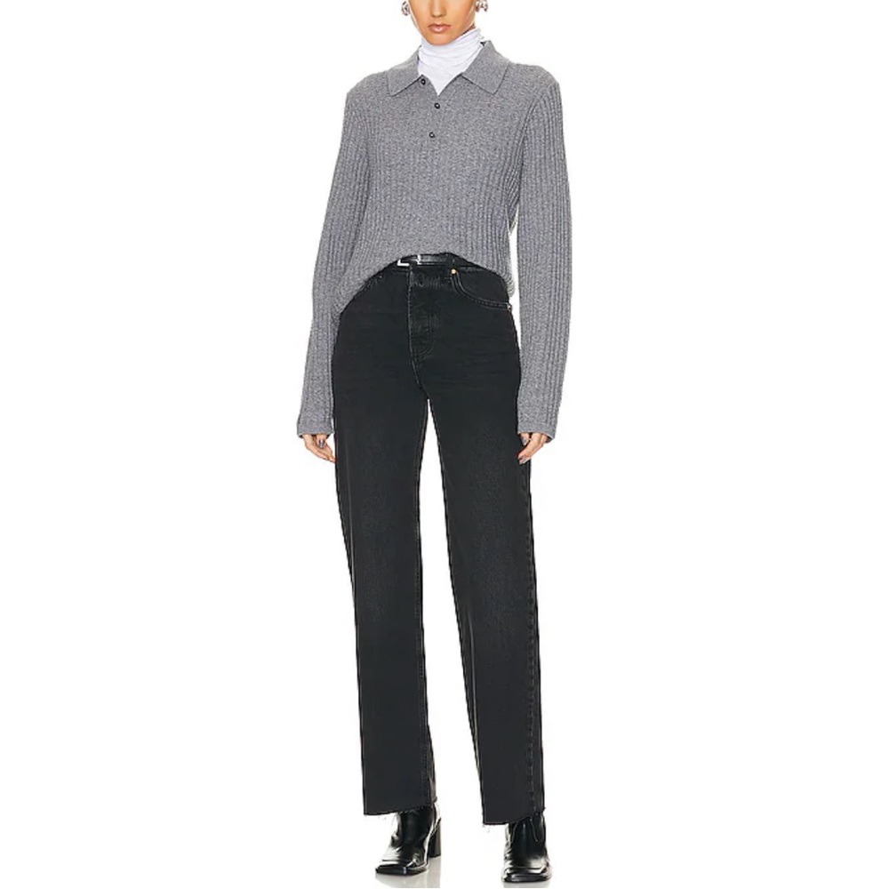 Guest In Residence Cashmere Sweater Waffle Knit Polo Top Sz S
